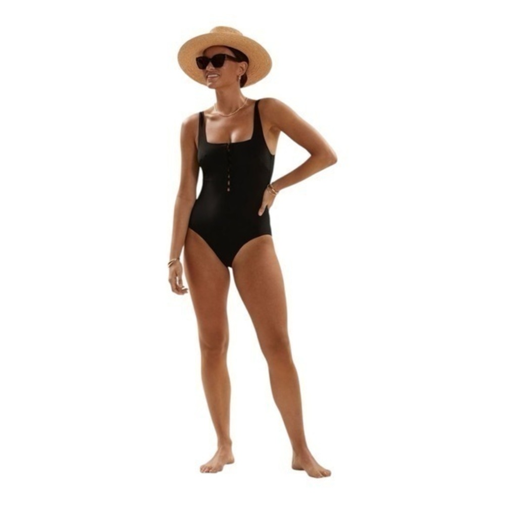 & Other Stories Swimsuit Womens Button Up One Piece Bathing Suit Black Size‎ 14